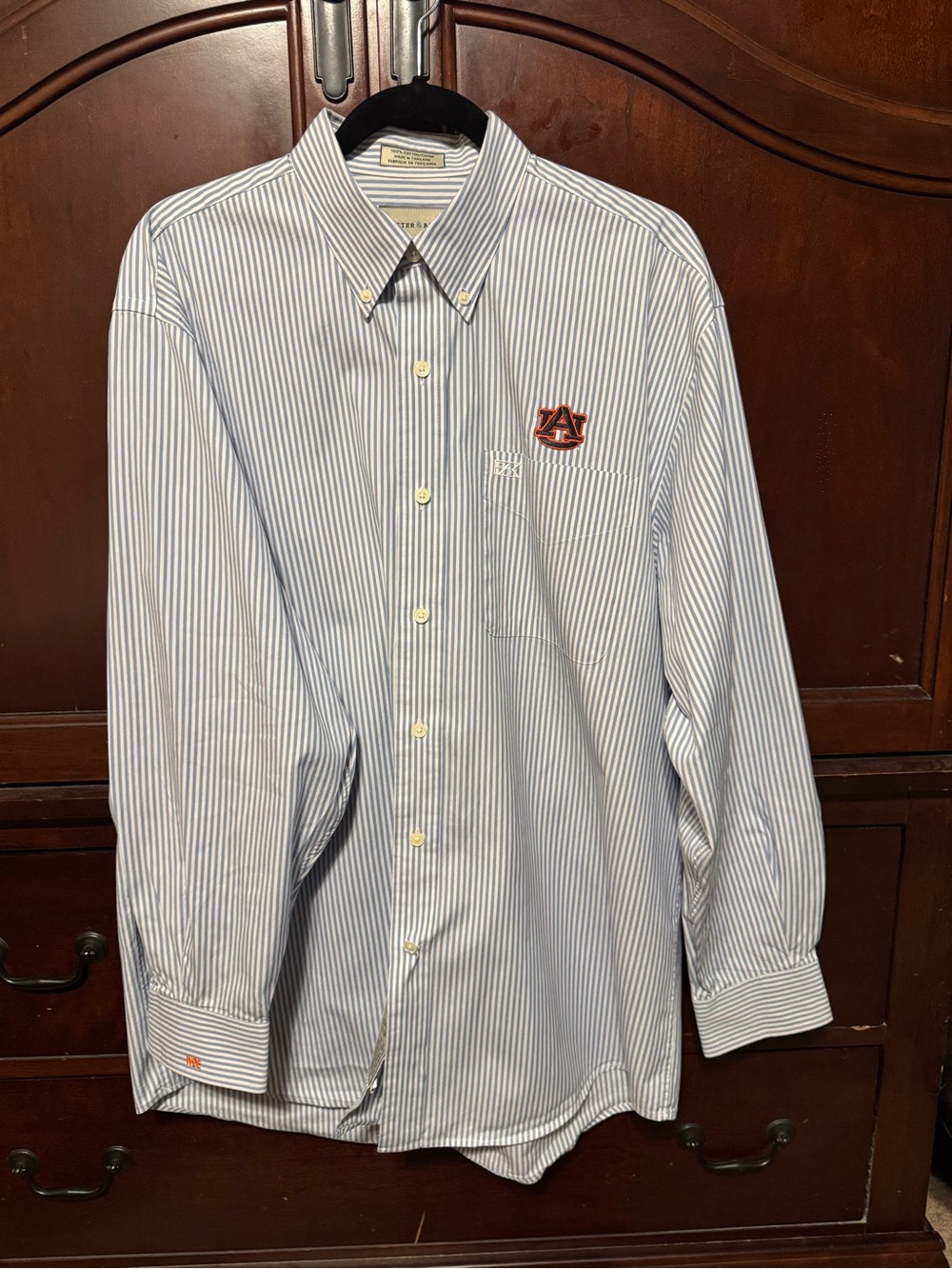 Cutter & Buck Blue and White Striped Button-Down Shirt